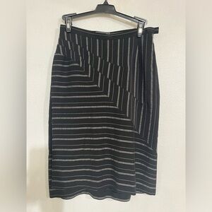 Lolita Lempicka black striped skirt made in France Sz 38 wool blend pin,semiwrap